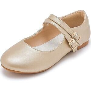 Parrosoo Toddler Girls Size 8 Matte Gold Flats Latch & Hook Close Dress Shoes